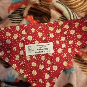Ashleigh's Homemade Red Dog Bandana with Daisies